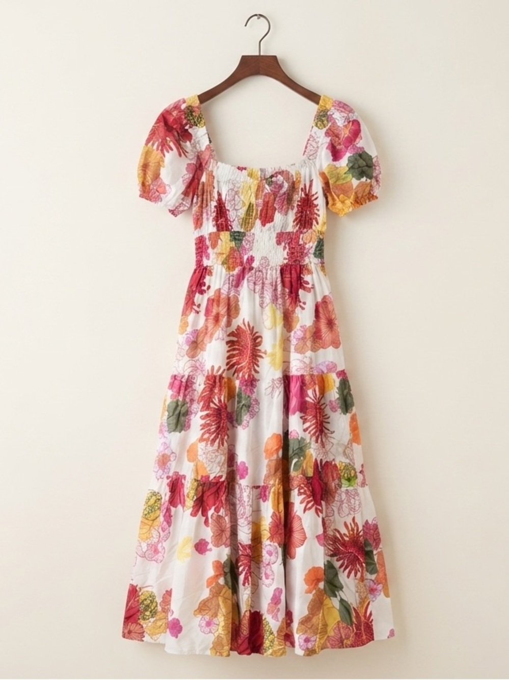 Petal + Pup Floral Puff Sleeve Tiered Maxi Dress Size 6